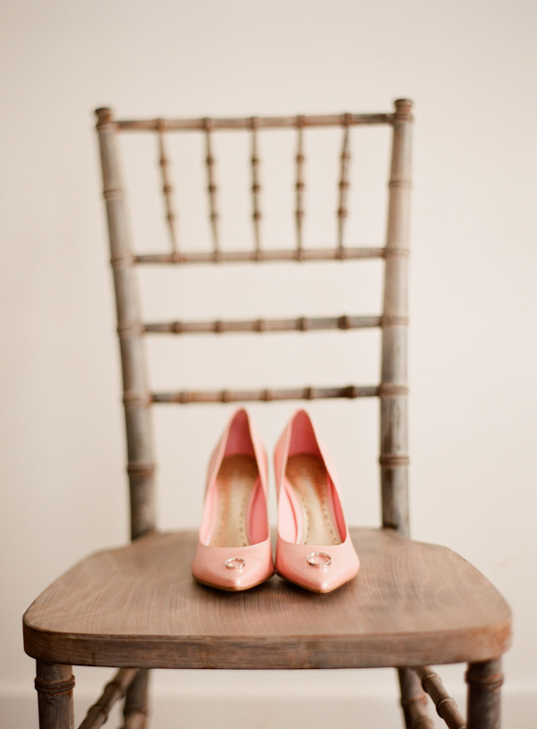 pink wedding shoes wedding photo by Elizabeth Messina Photography